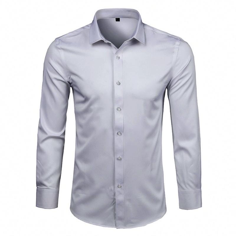 Camisa Masculina Social Lisa Conforto Anti Amassado [05] - Camisa Masculina Social Lisa Conforto Anti Amassado UseBonn Cinza PP (45-50KG) 