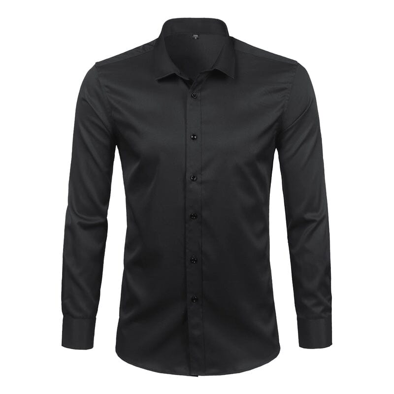 Camisa Masculina Social Lisa Conforto Anti Amassado [05] - Camisa Masculina Social Lisa Conforto Anti Amassado UseBonn Preto PP (45-50KG) 