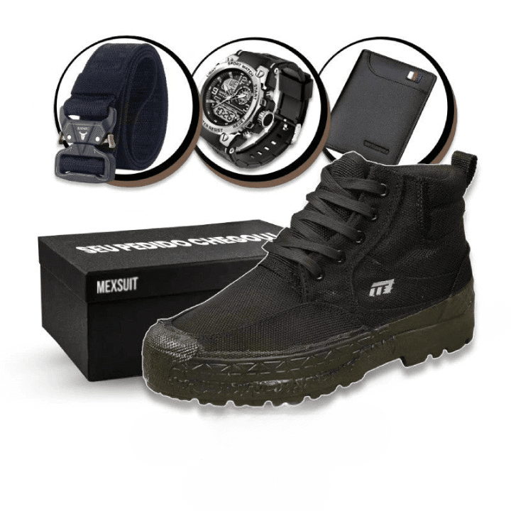 Kit Bota Militar Tactical Masculina de Couro Legitimo + 3 BRINDES [035] - Kit Bota Militar Tactical Masculina de Couro Legitimo + 3 BRINDES UseBonn Preto 35 