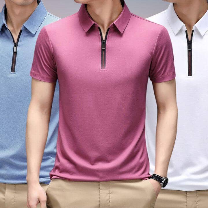 (Promoção Compre 2, Leve 3) Camisa Polo Ice Shirt com Inovador Tecido em Seda Gelo [028] - Camisa Polo Ice Shirt com Inovador Tecido em Seda Gelo! UseBonn Kit Elegância (Azul Claro/Rose/Branco) PP 