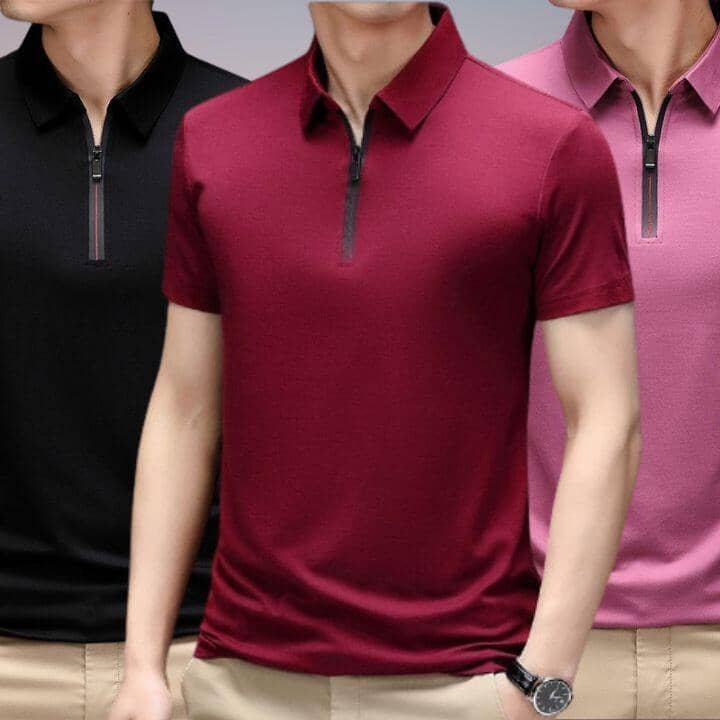 (Promoção Compre 2, Leve 3) Camisa Polo Ice Shirt com Inovador Tecido em Seda Gelo [028] - Camisa Polo Ice Shirt com Inovador Tecido em Seda Gelo! UseBonn Kit Versátil (Preto/Vinho/Rose) PP 